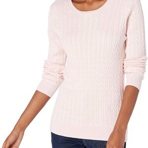 Soft Pink Cable Knit Crew Neck Sweater